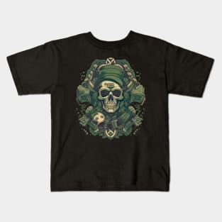 Cartoon dark themed Skull green colour sheme Kids T-Shirt